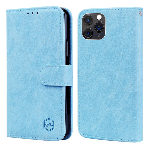 For iPhone 11 Pro Max Skin Feeling Oil Leather Texture PU + TPU Phone Case(Light Blue)