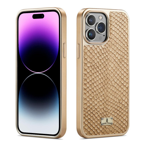 For iPhone 14 Pro Max Fierre Shann Snake Texture Electroplating PU Phone Case(White)