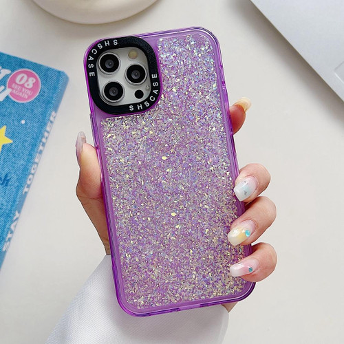 For iPhone 13 Pro Max Glitter Epoxy Shockproof Phone Case(Purple)