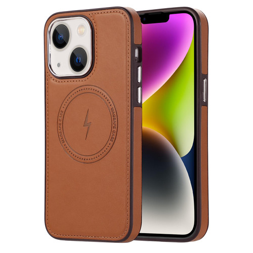 For iPhone 14 Plus Side Leather Magsafe Phone Case(Brown)