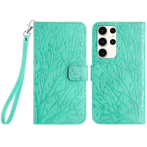 For Samsung Galaxy S22 Ultra 5G Tree Birds Embossed Pattern Leather Phone Case(Green) For Samsung Galaxy S22 Ultra 5G Tree Birds Embossed Pattern Leather Phone Case(Green)