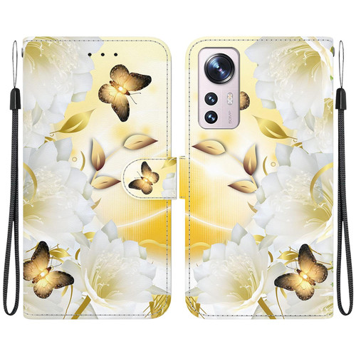 For Xiaomi 12 Lite Crystal Texture Colored Drawing Leather Phone Case(Gold Butterfly Epiphyllum)