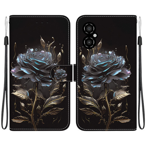 For Xiaomi Poco M4 5G Crystal Texture Colored Drawing Leather Phone Case(Black Rose)