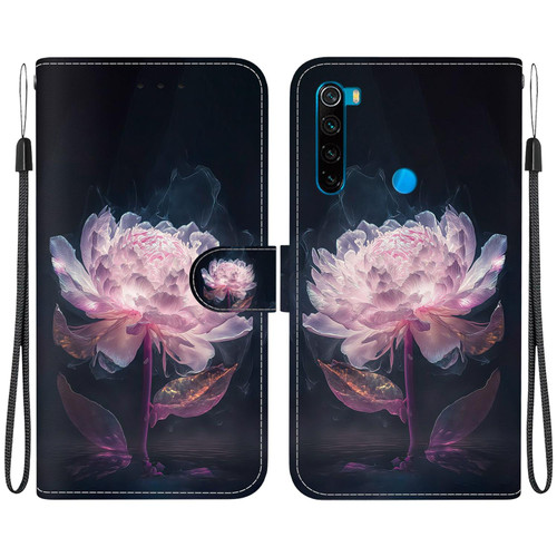 For Xiaomi Redmi Note 8 Crystal Texture Colored Drawing Leather Phone Case(Purple Peony)