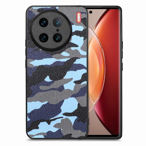 For vivo X90 Pro Camouflage Leather Back Cover Phone Case(Blue)