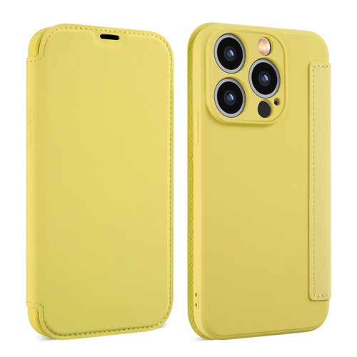 For iPhone 14 Pro Imitate Liquid Skin Feel Leather Phone Case with Card Slots(Yellow)