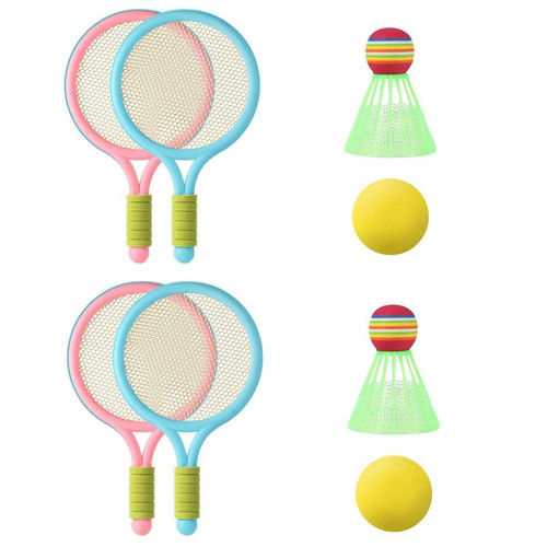 2 Pairs Children Badminton Tennis Racket Outdoor Sports With Two Balls(Blue Pink)