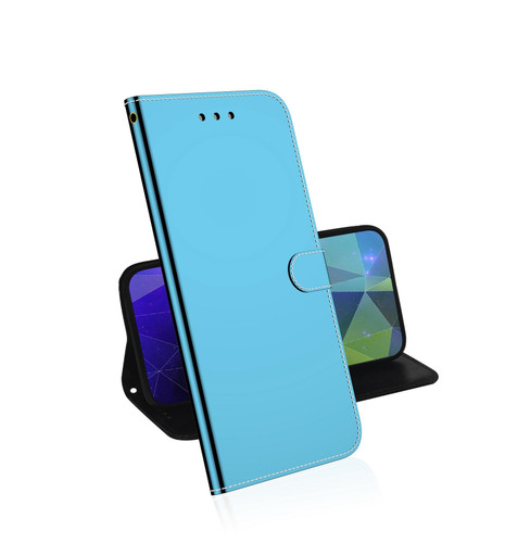 For LG K42 Lmitated Mirror Surface Horizontal Flip Leather Case with Holder & Card Slots & Wallet & Lanyard(Blue)