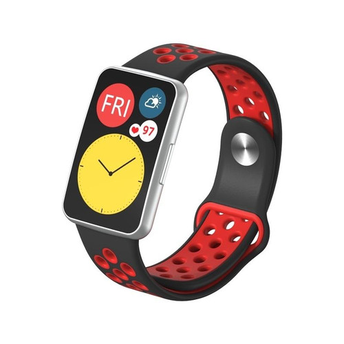 For Huawei Watch Fit Silicone Two-color Reverse Buckle Watch Band(Black Red) For Huawei Watch Fit Silicone Two-color Reverse Buckle Watch Band(Black Red)