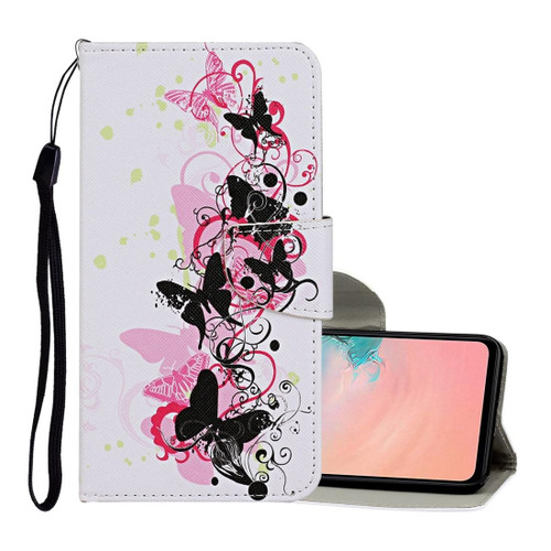 For Samsung Galaxy A12 Colored Drawing Pattern Horizontal Flip Leather Case with Holder & Card Slots & Wallet & Lanyard(Four Butterflies)