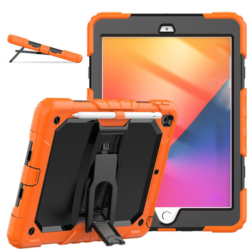 For iPad 10.2 2021 / 2020 / 2019 Shockproof Colorful Silica Gel + PC Protective Case with Holder & Shoulder Strap(Orange)