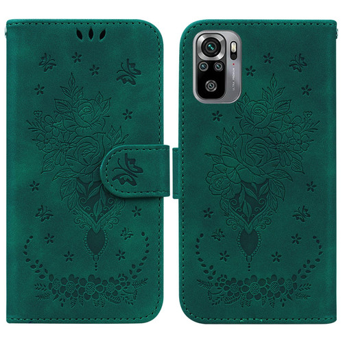 For Xiaomi Redmi Note 10 4G / 10S Butterfly Rose Embossed Leather Phone Case(Green)