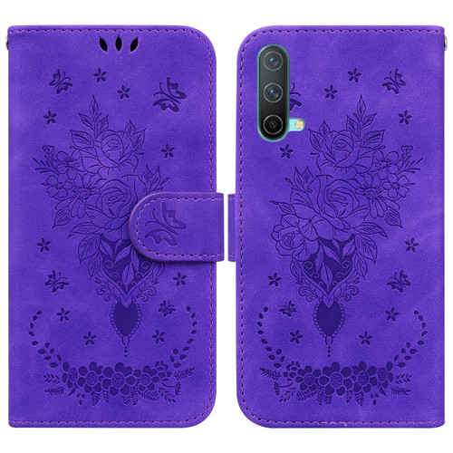 For OnePlus Nord CE 5G Butterfly Rose Embossed Leather Phone Case(Purple)