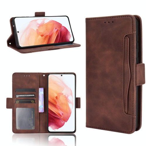 For Samsung Galaxy S21 5G Skin Feel Calf Pattern Horizontal Flip Leather Case with Holder & Card Slots & Photo Frame(Brown)