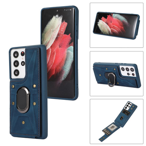 For Samsung Galaxy S21 Ultra 5G Armor Ring Wallet Back Cover Phone Case(Blue) For Samsung Galaxy S21 Ultra 5G Armor Ring Wallet Back Cover Phone Case(Blue)
