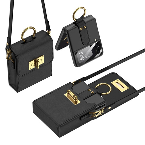 GKK Mini Backpack Plain Phone Bag + Phone Case with Ring For Samsung Galaxy Z Flip4 5G(Black)