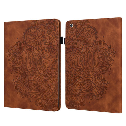 Peacock Embossed Pattern TPU + PU Horizontal Flip Leather Case with Holder & Card Slots & Wallet & Sleep / Wake-up Function For iPad mini (2019) / mini 4 / mini 3 / mini 2 / mini(Brown)