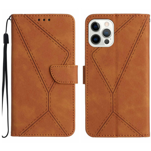 For iPhone 12 Pro Max Stitching Embossed Leather Phone Case(Brown)