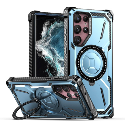 For Samsung Galaxy S22 Ultra 5G Armor Series Holder Phone Case(Blue)