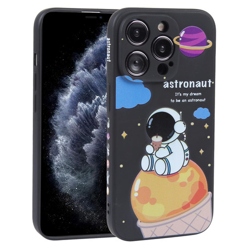 For iPhone 11 Pro Milk Tea Astronaut Pattern Liquid Silicone Phone Case(Ivory Black)