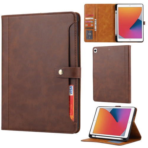 For iPad 10.2 Calf Texture Double Fold Clasp Horizontal Flip Leather Case with Photo Frame & Holder & Card Slots & Wallet(Coffee)