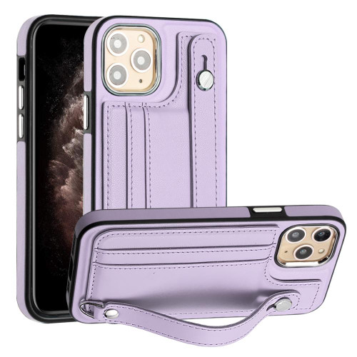 For iPhone 11 Pro Shockproof Leather Phone Case with Wrist Strap(Purple) For iPhone 11 Pro Shockproof Leather Phone Case with Wrist Strap(Purple)