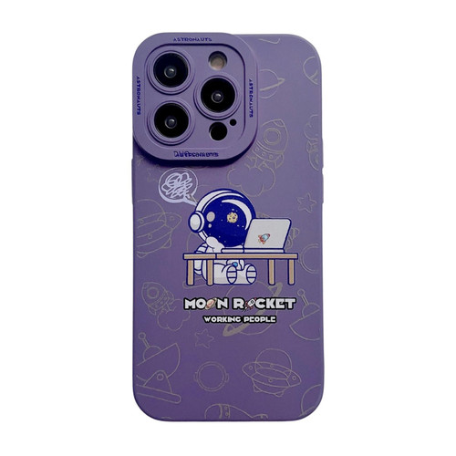 For iPhone 13 Liquid Silicone Astronaut Pattern Phone Case(Dark Purple)