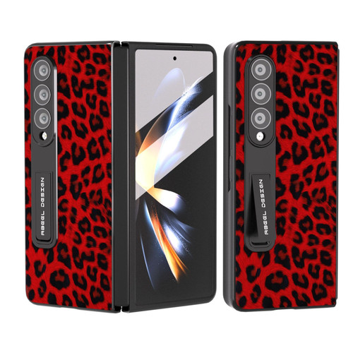 For Samsung Galaxy Z Fold4 5G Integrated Black Edge Leopard Phone Case with Holder(Red)