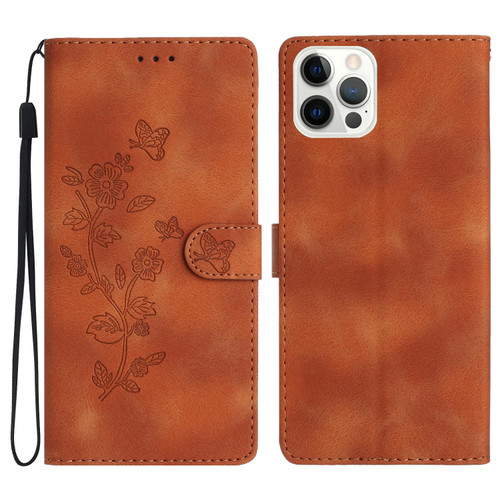 For iPhone 14 Pro Max Flower Embossing Pattern Leather Phone Case(Brown)