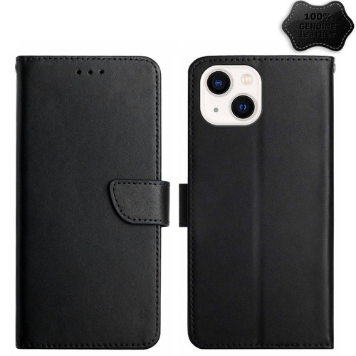 For iPhone 15 Plus Genuine Leather Fingerprint-proof Flip Phone Case(Black)