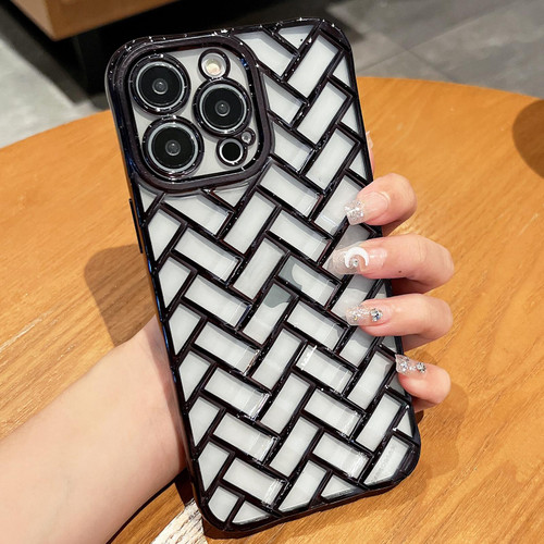 For iPhone 12 Pro Woven Grid 3D Electroplating Laser Engraving Phone Case(Black) For iPhone 12 Pro Woven Grid 3D Electroplating Laser Engraving Phone Case(Black)