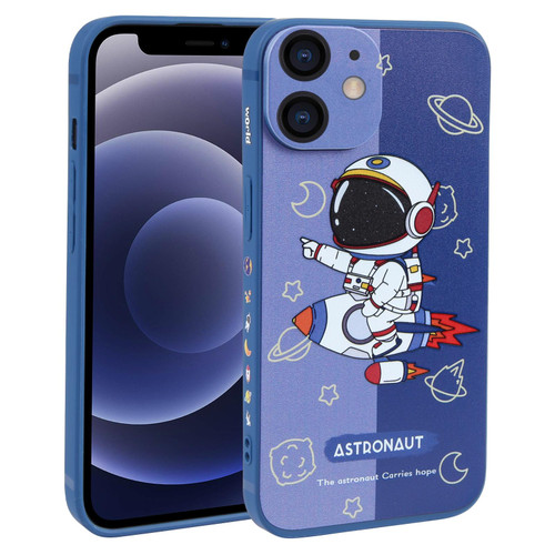 For iPhone 12 mini Color Contrast Astronaut Pattern TPU Phone Case(Blue)