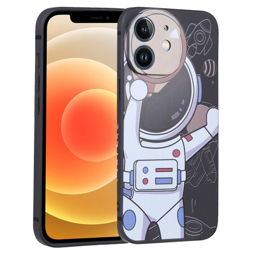 For iPhone 12 Spaceman Binoculars Phone Case(Black and Beige)