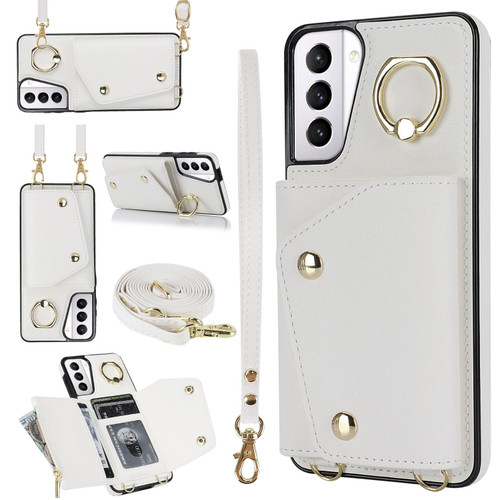 For Samsung Galaxy S21+ 5G Zipper Card Bag Phone Case with Dual Lanyard(White)