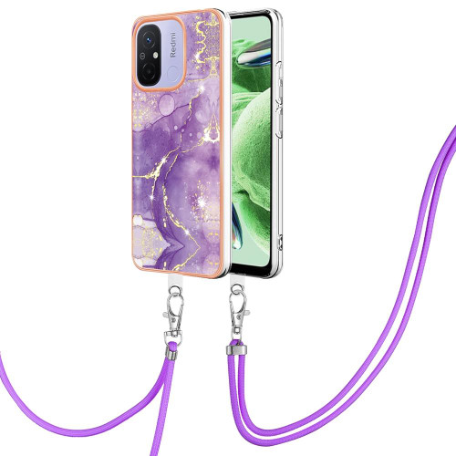 For Xiaomi Redmi 12C/11A 4G Global Electroplating Marble Dual-side IMD Phone Case with Lanyard(Purple 002) For Xiaomi Redmi 12C/11A 4G Global Electroplating Marble Dual-side IMD Phone Case with Lanyard(Purple 002)