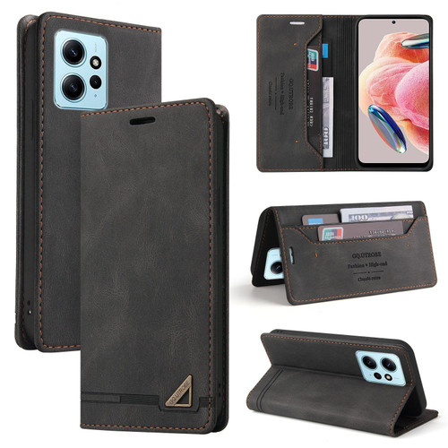 For Xiaomi Redmi Note 12 4G Global GQUTROBE Skin Feel Anti-theft Brush Horizontal Flip Leather Case with Holder(Black)