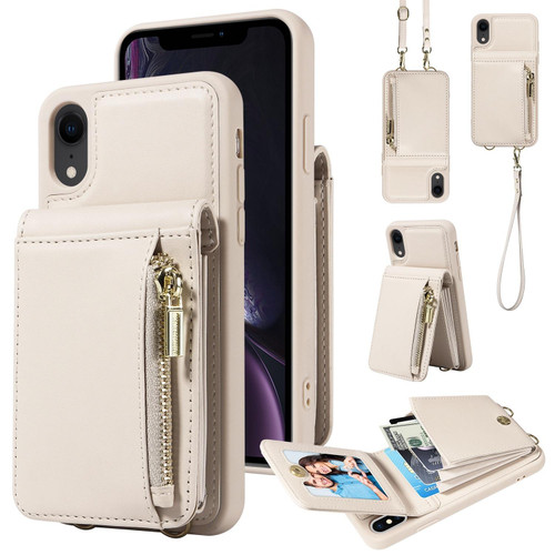 For iPhone XR Crossbody Lanyard Zipper Wallet Leather Phone Case(Beige)