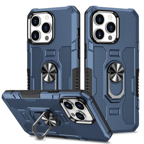 For iPhone 15 Pro Ring Holder Armor Hybrid Phone Case(Blue)