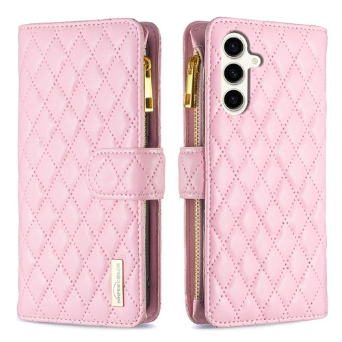 For Samsung Galaxy S23 FE 5G Diamond Lattice Zipper Wallet Leather Flip Phone Case(Pink)