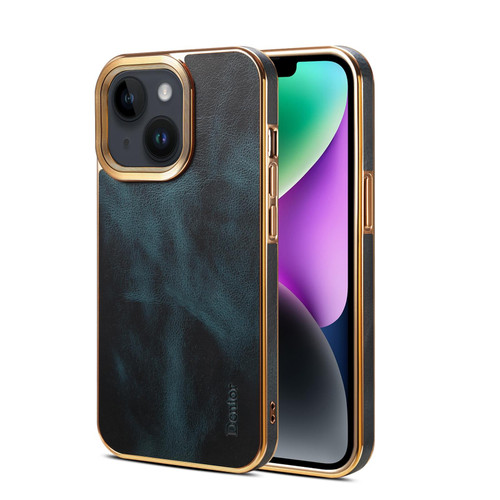 For iPhone 15 Denior Oil Wax Cowhide Plating Phone Case(Blue) For iPhone 15 Denior Oil Wax Cowhide Plating Phone Case(Blue)