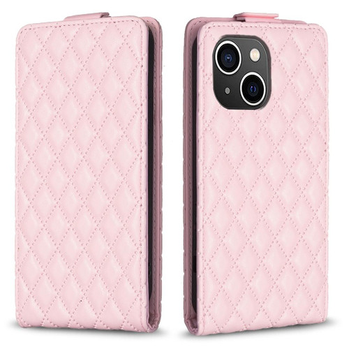 For iPhone 14 Diamond Lattice Vertical Flip Leather Phone Case(Pink)