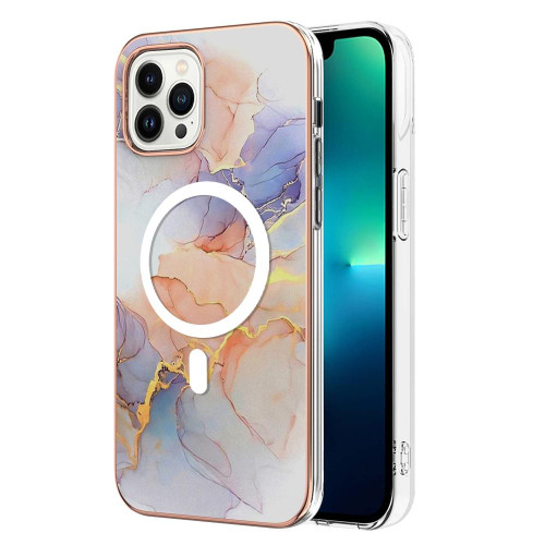 For iPhone 14 Pro Max Marble Pattern Dual-side IMD Magsafe TPU Phone Case(White Marble)