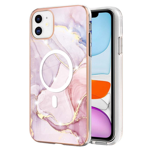 For iPhone 11 Marble Pattern Dual-side IMD Magsafe TPU Phone Case(Rose Gold 005)