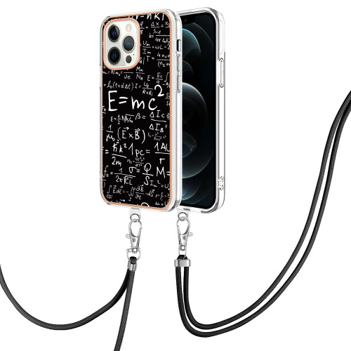For iPhone 12 Pro Max Electroplating Dual-side IMD Phone Case with Lanyard(Equation)