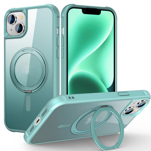 For iPhone 14 Plus MagSafe Magnetic Rotating Holder Phone Case(Lake Blue)