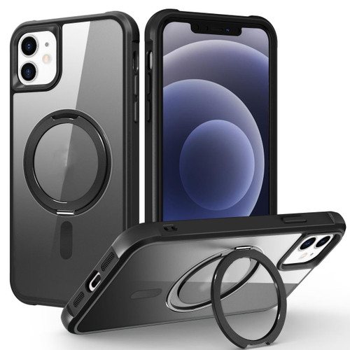 For iPhone 12 / 12 Pro MagSafe Magnetic Rotating Holder Phone Case(Black)
