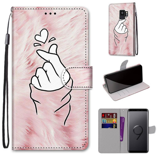For Samsung Galaxy S9 Coloured Drawing Cross Texture Horizontal Flip PU Leather Case with Holder & Card Slots & Wallet & Lanyard(Pink Hands Than Hearts)