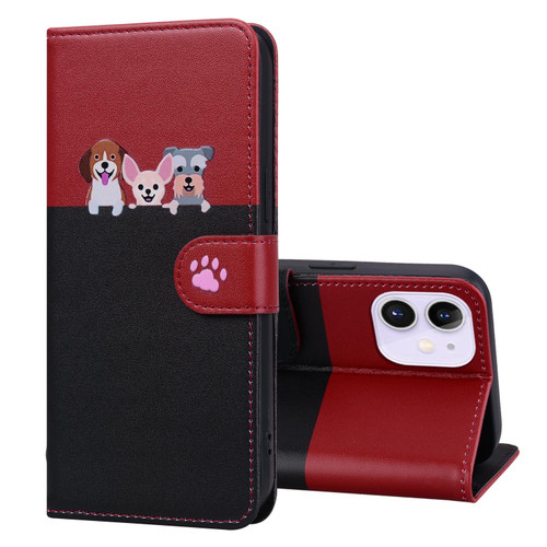 For iPhone 12 mini Cute Pet Series Color Block Buckle Leather Phone Case(Black)