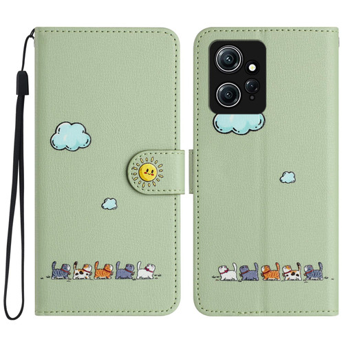 For Xiaomi Redmi Note 12 4G Global Cartoon Cats Leather Phone Case(Green) For Xiaomi Redmi Note 12 4G Global Cartoon Cats Leather Phone Case(Green)
