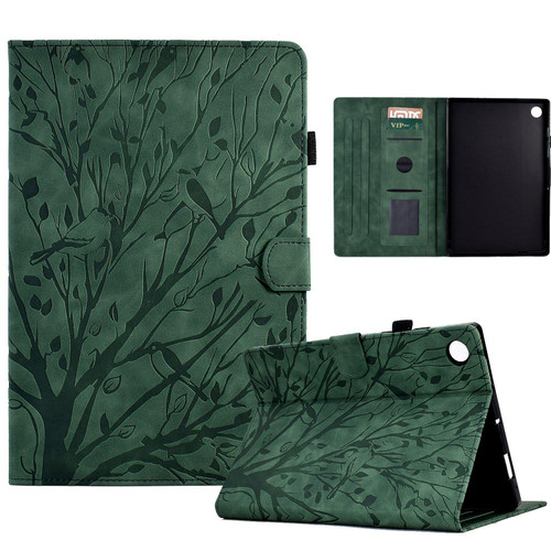 For Samsung Galaxy Tab A9+ Fortune Tree Embossed Leather Smart Tablet Case(Green)